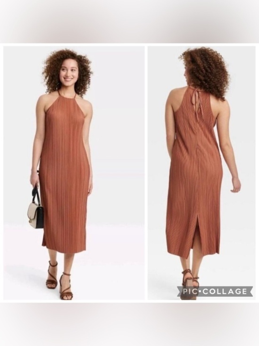 a new day Rust-Toned Halter Pleated Midi Dress size XL